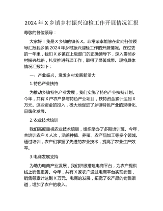 2024年XX乡镇乡村振兴迎检工作开展情况汇报