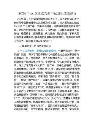 2024年xx企业党支部书记述职述廉报告
