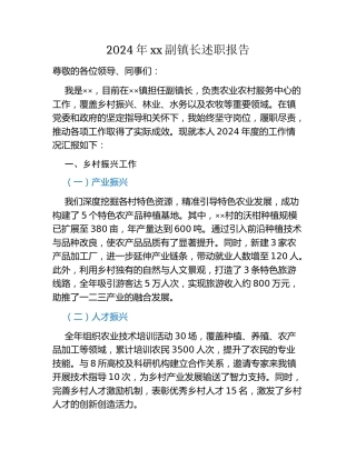 2024年xx副镇长述职报告