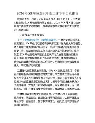2024年XX单位意识形态工作专项自查报告