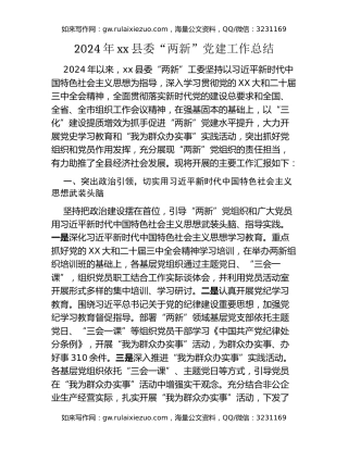 2024年xx县委“两新”党建工作总结