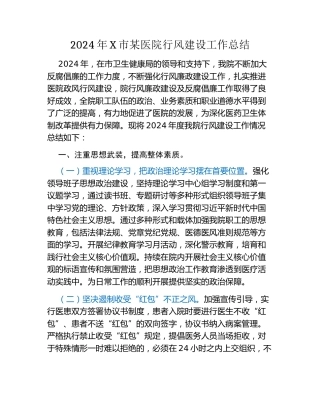 2024年X市某医院行风建设工作总结