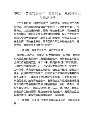 2024年X镇安全生产、消防安全、减灾救灾工作情况总结