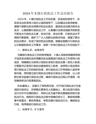 2024年X镇行政执法工作总结报告