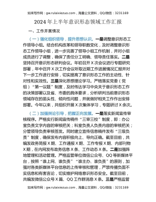 2024年上半年意识形态领域工作汇报