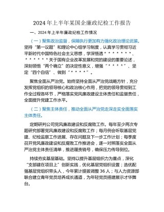 2024年上半年某国企廉政纪检工作报告