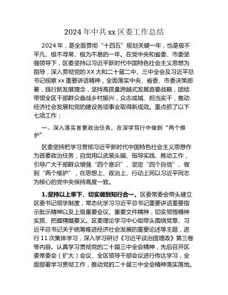 2024年中共xx区委工作总结