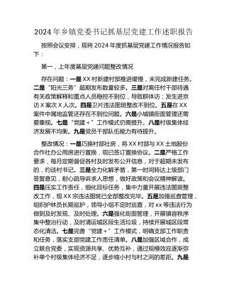 2024年乡镇党委书记抓基层党建工作述职报告
