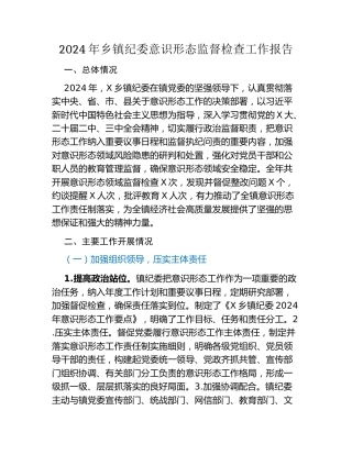 2024年乡镇纪委意识形态监督检查工作报告