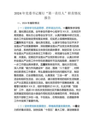 2024年党委书记履行“第一责任人”职责情况报告（2）