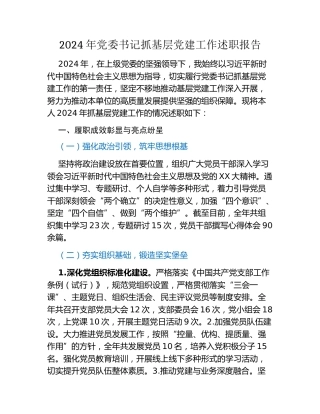 2024年党委书记抓基层党建工作述职报告