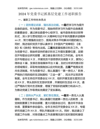 2024年党委书记抓基层党建工作述职报告（3）