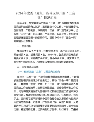 2024年党委（党组）指导支部开展“三会一课”情况汇报