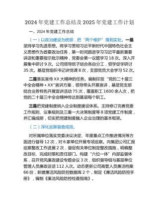 2024年党建工作总结及2025年党建工作计划