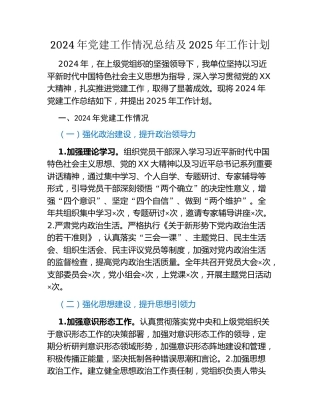 2024年党建工作情况总结及2025年工作计划 (2)