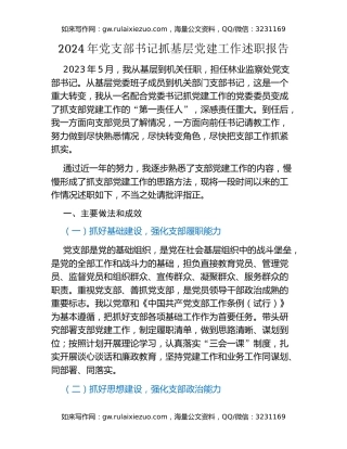 2024年党支部书记抓基层党建工作述职报告（2）