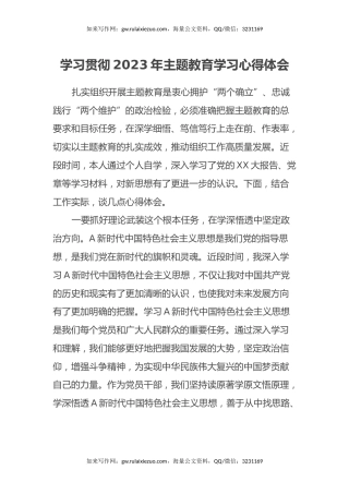 学习贯彻2023年主题教育学习心得体会