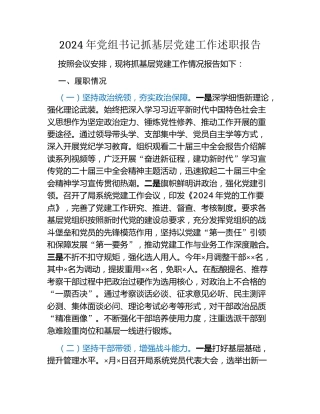 2024年党组书记抓基层党建工作述职报告 (2)