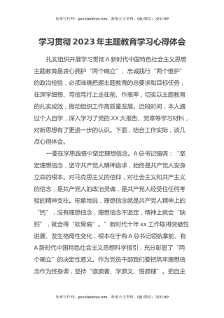 学习贯彻2023年主题教育学习心得体会 (3)