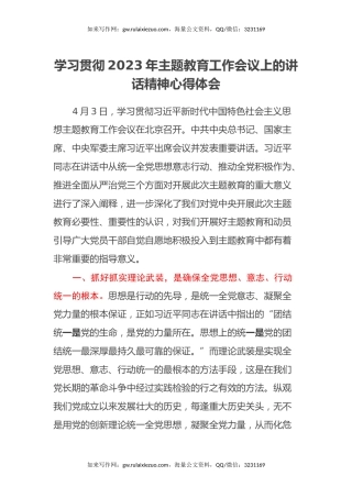 学习贯彻2023年主题教育工作会议上的讲话精神心得体会