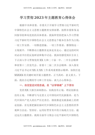 学习贯彻2023年主题教育心得体会