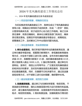 2024年党风廉政建设工作情况总结