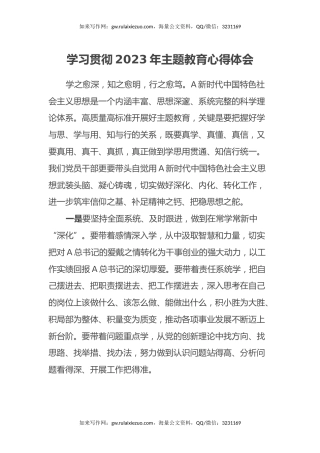 学习贯彻2023年主题教育心得体会（10）