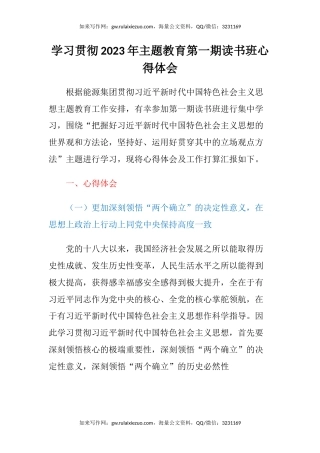 学习贯彻2023年主题教育第一期读书班心得体会