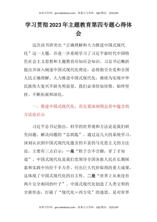 学习贯彻2023年主题教育第四专题心得体会