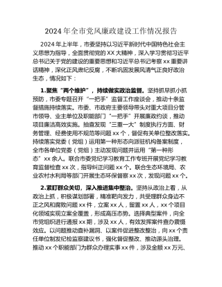 2024年全市党风廉政建设工作情况报告