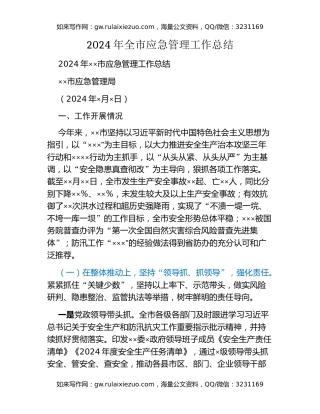 2024年全市应急管理工作总结