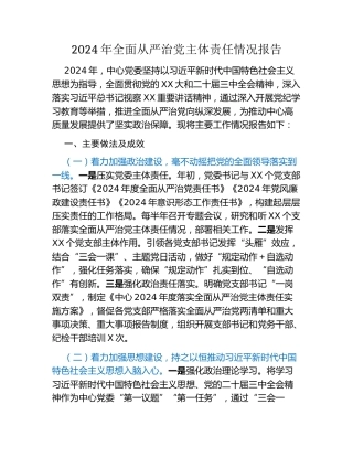 2024年全面从严治党主体责任情况报告