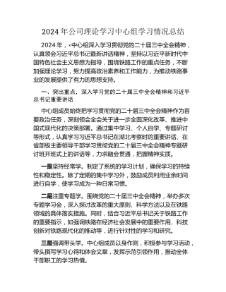 2024年公司理论学习中心组学习情况总结