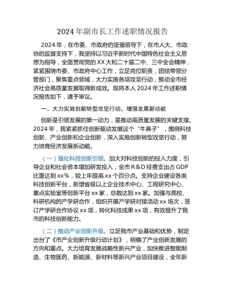 2024年副市长工作述职情况报告