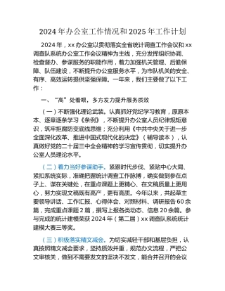 2024年办公室工作情况总结和2025年工作计划