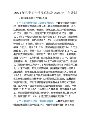 2024年县委工作情况总结及2025年工作计划