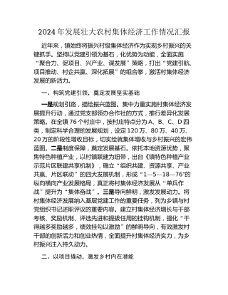 2024年发展壮大农村集体经济工作情况汇报