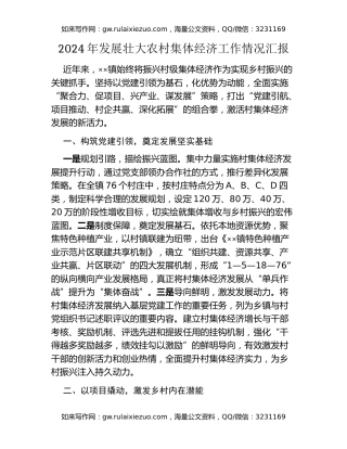 2024年发展壮大农村集体经济工作情况汇报（2）