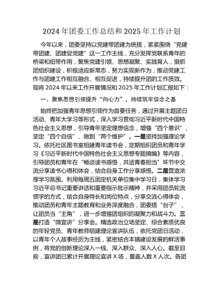 2024年团委工作总结和2025年工作计划