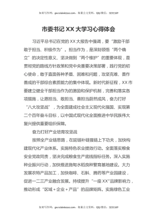 市委书记二十大学习心得体会（盛会）