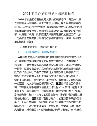 2024年国企纪委书记述职述廉报告