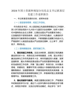 2024年国土资源和规划分局党总支书记抓基层党建工作述职报告