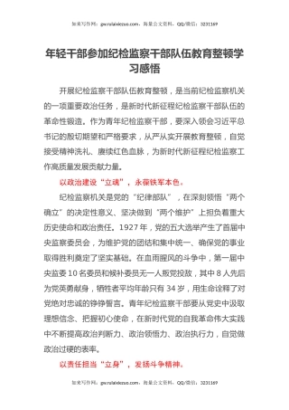 年轻干部参加纪检监察干部队伍教育整顿学习感悟（心得体会）