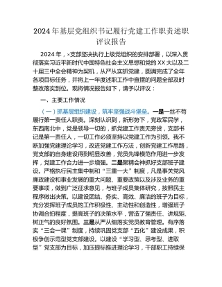 2024年基层党组织书记履行党建工作职责述职评议报告