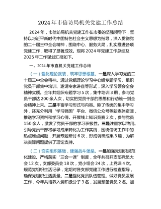 2024年市信访局机关党建工作总结