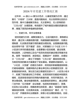 2024年市党建工作情况汇报