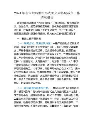 2024年市审批局整治形式主义为基层减负工作情况报告