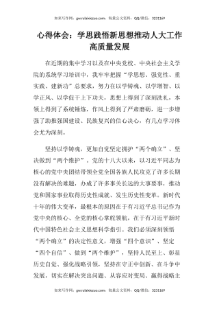 心得体会：学思践悟新思想推动人大工作高质量发展