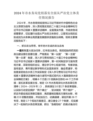 2024年市水务局党组落实全面从严治党主体责任情况报告