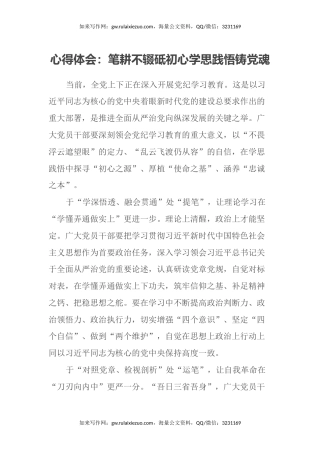 心得体会：笔耕不辍砥初心学思践悟铸党魂